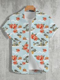 Men's Casual Shirts Plant Flower Fashion Printed Short-sleeved Shirt Fashionable Women's Personalised Button