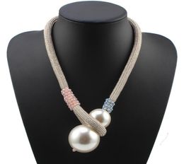 Handmade Chunky Bead Statement Big Pendant Necklace for Women Rope Chain Ball Fashion New 2018 Simulated Pearl Necklace3126923