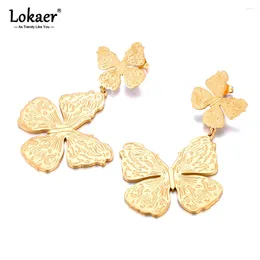 Dangle Earrings 316L Stainless Steel Double Butterfly Animal For Women 18K Gold Plated Waterproof Fashion Jewellery E24042