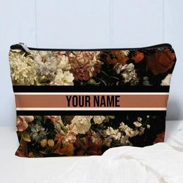 Storage Bags Custom Makeup Bag Bridesmaid Gift Trendy Brand Name Travel Cosmetic Organizer Floral Handbag Pouch Toilet Side For Ladies