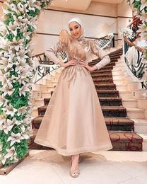 Exquisite Muslim Prom Dresses Beading Ankle Length robes de soiree High Neck Long Sleeve Arbiac Dubai Evening Party Gown