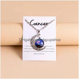 Pendant Necklaces Time Gem Moon12 Constellation Zodiac Sign Necklace Horoscope Jewelry Galaxy Libra Astrology Gift With Retail Drop De Dhzy1