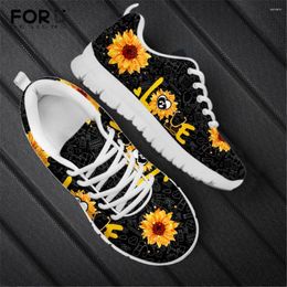 Casual Shoes FORUDESIGNS Sneakers Women Flats U--Love Sunflower-Vet-Tech Design Summer/Autumn Ladies Air Mesh Comfortable Walking