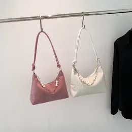 Evening Bags Women Fashion Ladies Bag Pearl Chain Ornament Underarm Solid Color Top-Handle Handbag Corduroy Soft Zipper For Birthday Gift
