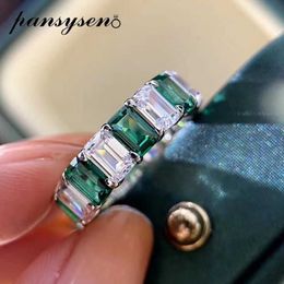 PANSYSEN Original Design Emreald Created Moissaite Gemstone Rings for Women Real 925 Sterling Silver Round Couple Ring Whole266x