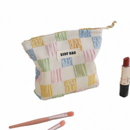 women's Cosmetic Bag Small Color Checkered Canvas Lipstick Headphes Storage Bag Portable Coin Purse Commuter Pouch Ins Style 97UM#