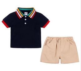 New selling children039s clothes rainbow collar Polo shirt boys039 short sleeve two pieces set of popular one for hair8135292