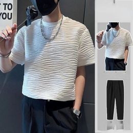 Men's Tracksuits Sets Men Two Piece Set Solid Color T-shirts Baggy Fashion Shorts Handsome Teens Japanese Stylish Casual Summer Korean Suits