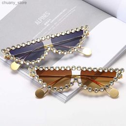 Sunglasses Rhinestone Rays Cat Eye Women Transparent Hot Fashion Sunglasses Luxury Brand Designer UV400 Accessories Y240416