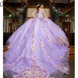 2024 Purple Beaded Puffy Ball Gown Quinceanera Dresses Beads Sweet 16 Dress Pageant Gowns vestido de 15 anos XV