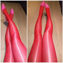 Sexy Socks Sexy Women Glossy Oil Shiny Stockings Open Crotch High Waist Shaping Stockings Sheer Stocking Pantyhose Sexy Tights F13 240416