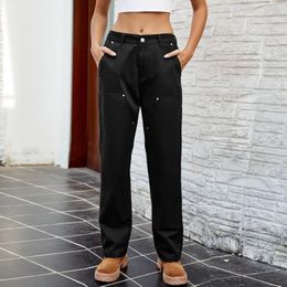 Women's Pants Elastic Waist Denim Casual For Women Solid Color Straight Slim Washed Design Work Petite