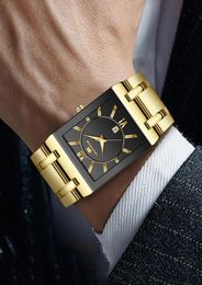 Wristwatches Men039s Watch 2021 Simple Fashion Black Face Silver Rectangular Stainless Steel Calendar Waterproof Quartz Relogio4584620