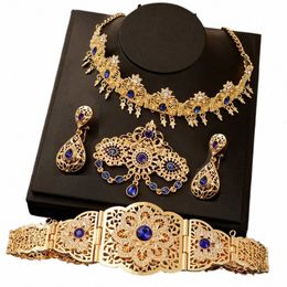 royal Blue Crystal Caftan Wedding Belt Gold Plated Morocco Bridal Jewellery Cinto Feminino Luxo Grife Caftan Marocain De Mariage q3lI#