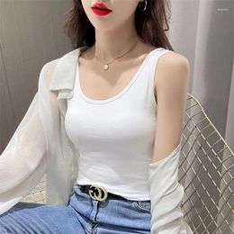 Women's Tanks 2024Women's Ribbed Knitted Tops Summer Basic Shirts White Black Casual Elastic Tank Top Vest Off Shoulder Sling Solid Color