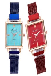 Women Watches Square Classic Stainless Steel Mesh Strap Red Blue Wrist Watch Large Dial Female Ladies Wristwatch5981626