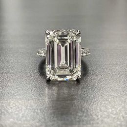 Luxury 100% 925 Sterling Silver Created Emerald cut 4ct Diamond Wedding Engagement Cocktail Women Rings Fine Jewellery whole X07267H