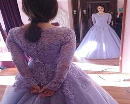 Long Sleeves Lilac Ball Gown Modest Prom Dresses Sleeves Beaded Lace Appliques Formal Evening Party Gowns Corset Seniors Prom Gown8607563