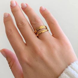 Cluster Rings Korean Fashion Gold Color /Silver Geometric Multi-layer Line Ring For Women Elegant Wedding Bride Jewelry Prevent Allergy