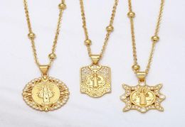 Pendant Necklaces FLOLA Bead Chain Saint Benedict Medal Necklace Copper Zircon White Stone Short Gold Plated Catholic Jewellery Nkea7461087