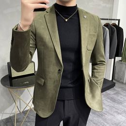 Mens Deerskin Fleece Jacket Suit Coat Blazer Business Leisure Slim Fit Brand Fashion High Quality Single Button 240407