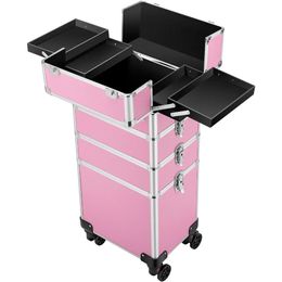 Makeup Rolling Train Case Aluminium Trolley Professional Cosmetic Organiser Box with Shoulder Straps2 KeysPink Storage4 in 1 240416