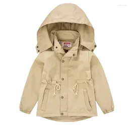 Jackets Spring Autumn Boys Casual Girls Hooded Outerwear Kids With Waist Belt Baby Clothes Children Windbreaker Coat