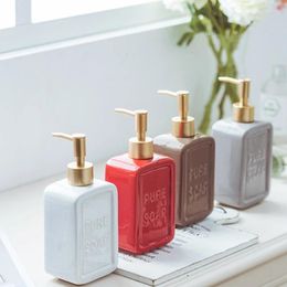 Liquid Soap Dispenser Household English High Quality Embossed Ceramic Push-Type Lotion Bottle Hand Sanitizer Travel Bathroom Accessorie