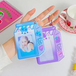 Frames Summer PVC Pocard Holder With Keychain Pendant Cartoon Milk Box Shaped Po Card Sleeves Idol Small Protection Case