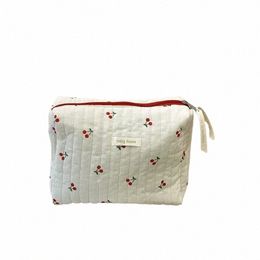 quilted Cott Ladies Travel Storage Bag Retro Cherry Women's Cosmetic Bags Cute Design Girls Pencil Case Makeup Bag Handbags W5Lj#