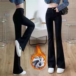 Women's Jeans Korean Fashion Thick Plush Flare Women Autumn Winter Plus Velvet Skinny Vaqueros Bell-Bottom Trousers Warm Denim Pants