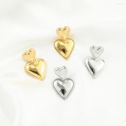 Dangle Earrings Trendy Double Heart Shaped Luxury Gold Plated Love Drop Girl Y2K Simple Jewellery Accessories For Party Gifts