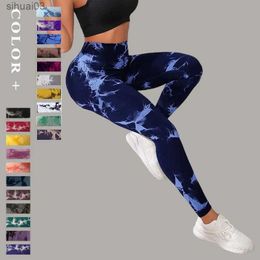 Active Pants Hip Lifting Seamless Fitness Gym Leggings Tie-Dye Yoga Pants Womens Exercise Tights Tummy Control High Waist Workout PantsL2403