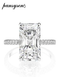 PANSYSEN Real 925 Sterling Silver Emerald Cut Created Moissanite Diamond Wedding Rings for Women Luxury Proposal Engagement Ring C5589374