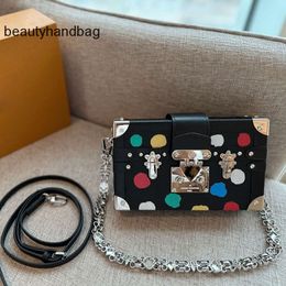 Lvse Dots Box High quality Lvity Women Designer Colorful Printed Bag Trunk Silver Lock Chain Removable Leather Strap Suitcase Cross Body