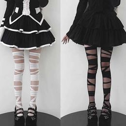 Sexy Socks 1 Pair Lolita Bandage Soft Velvet Tights Women Gothic Sexy Cross Strap Bottom Stockings Punk Emo JK Cosplay Cute Girls Hosiery 240416