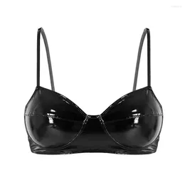 Bras Women's Wet Look Faux Leather Bra Tops Wire-Free Unlined Bralette Lingerie Underwear Punk Bustier Corset Clubwear