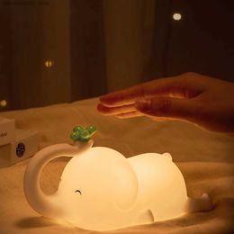 Lamps Shades Childrens silicone night light cute elephant baby dimmable timed night light for bedroom decoration birthday gift Q240416