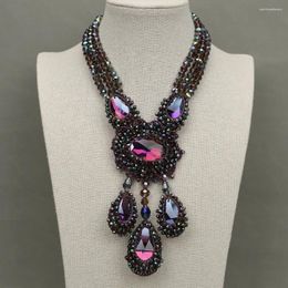 Pendant Necklaces GG Jewellery 16'' Handmade Natural Colourful Purple Crystal Braided Chokers Necklace Big For Women