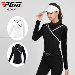 Pgm Golf Womens Long Sleeve T Shirts Breathable Ice Silk Summer Tops Ladies Cooling Sunscreen Polo Back Zipper Wear 240416