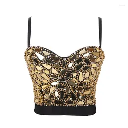 Stage Wear Hua Li's Same Gold Strap Network Celebrity Dance Performance Costume Nailed Pearl Glass Sequin Tank Top Women's Chest
