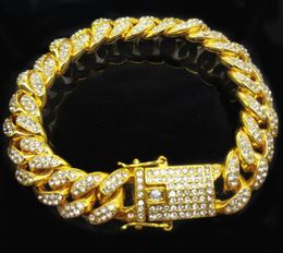 New Mens Hip Hop Gold Bracelets Simulated Diamond Bracelets Jewelry Fashion Iced Out Miami Cuban Link Chain Bracelet2351689