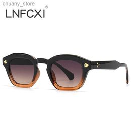 Sunglasses LNFCXI Retro Small Round Sunglasses Women Rivets Punk Gradient Shades UV400 Fashion Light Green Men Trending Sun Glasses Y240416
