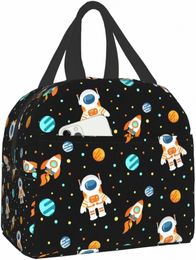 space Astraut Lunch Bag for Kids Boys Girls Black Planets Universe Insulated Cooler Lunch Box for School Work Picnic Beach B8z1#
