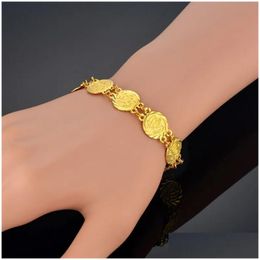 Andere Schmucksets Halskette Armband Ohrfragen Schmuck Relius Coin Islamische Braut Frauen Goldene Farbe Allah Party 14K Gelbgold Dro Dhvcr