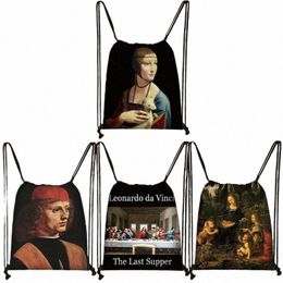 ma Lisa Da Vinci Oil Painting Drawstring Bag Women Backpacks Vintage Vergine delle Rocce Shoe Bag for School Bags Gym Pouch 26CA#