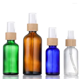 Storage Bottles 200pcs/lot Amber Clear Blue Green Glass Sprayer Fine Mist Refillable With Bamboo Lid 5ML 10ML 20ML 30ML 50ML 100ML