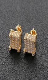 New Gold Silver Colour Iced Out CZ Stone Square Stud Earring Hip Hop Rock Jewellery Earrings9319725