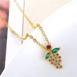 Pendant Necklaces Sweet Colorful Zircon Grapes For Women Girls Stainless Steel Trendy Romantic Jewelry Accessories Gifts