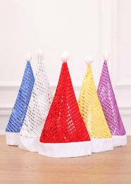 Christmas Sequin Sheen Santa Hat Men Women Adult Christmas Hat Festive Costumes Cap Party Accessory Supplies 5colors4273039